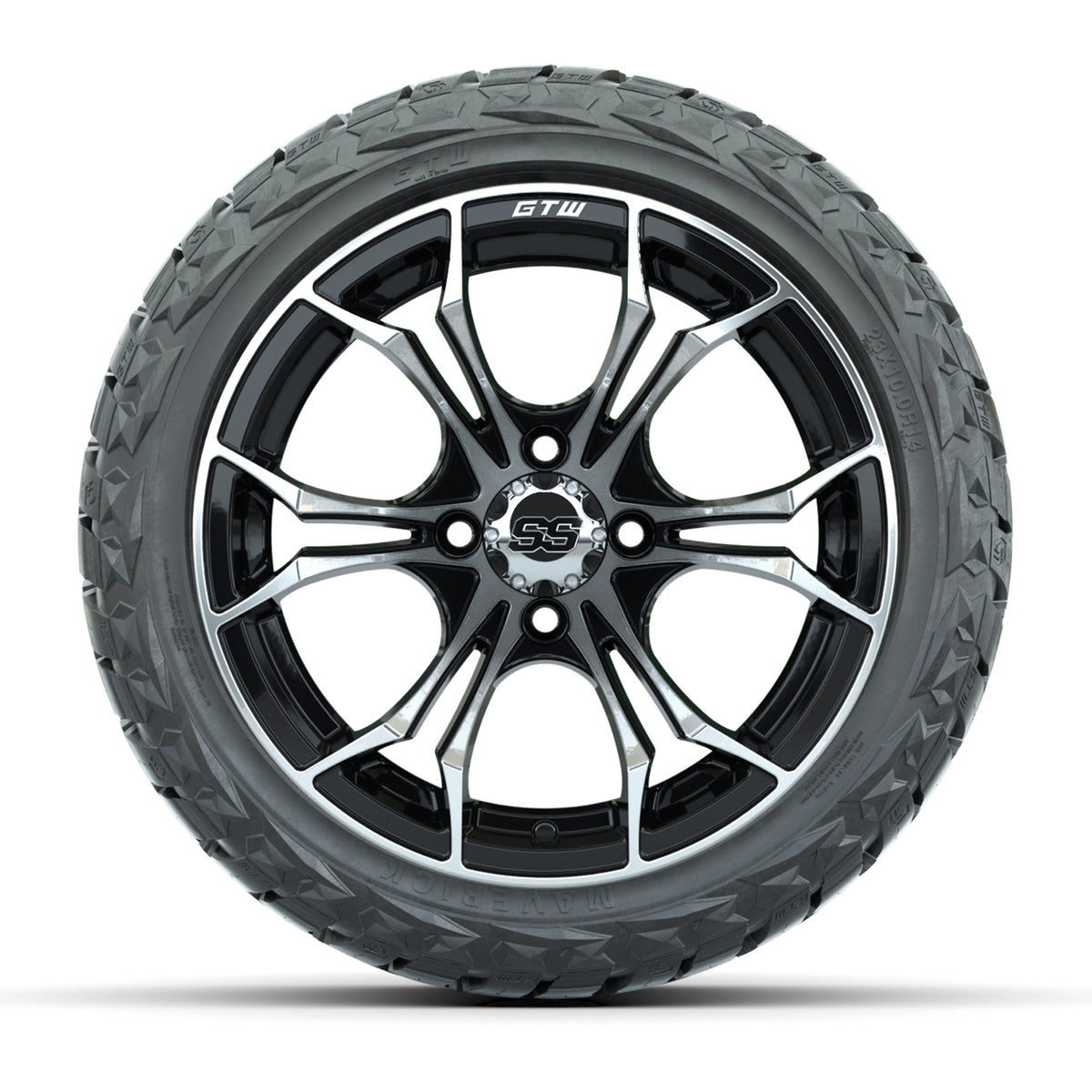14" GTW Spyder Wheels Machined Black and Maverick Low Profile & All Terrain Tires Combo Set of 4