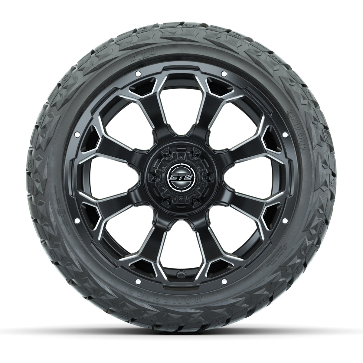 14" GTW Raven Wheels Matte Black and Maverick Low Profile & All Terrain Tires Combo Set of 4