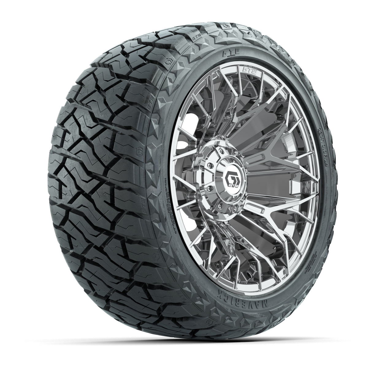 14" GTW Stellar Wheels Chrome and Maverick Low Profile & All Terrain Tires Combo Set of 4