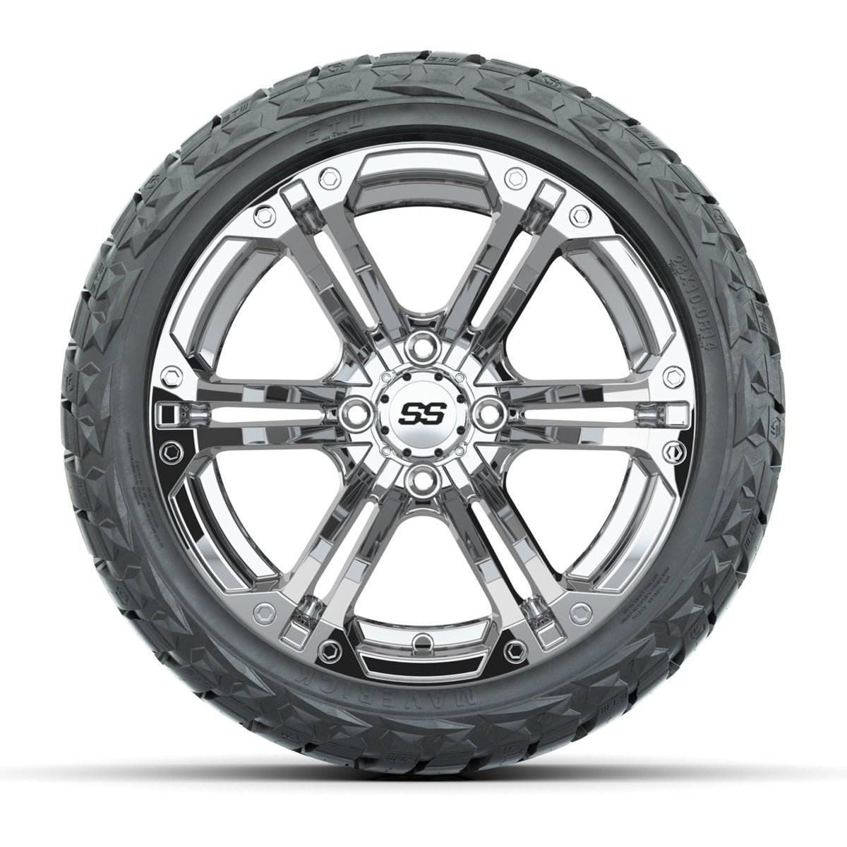 14" GTW Specter Wheels Chrome and Maverick Low Profile & All Terrain Tires Combo Set of 4