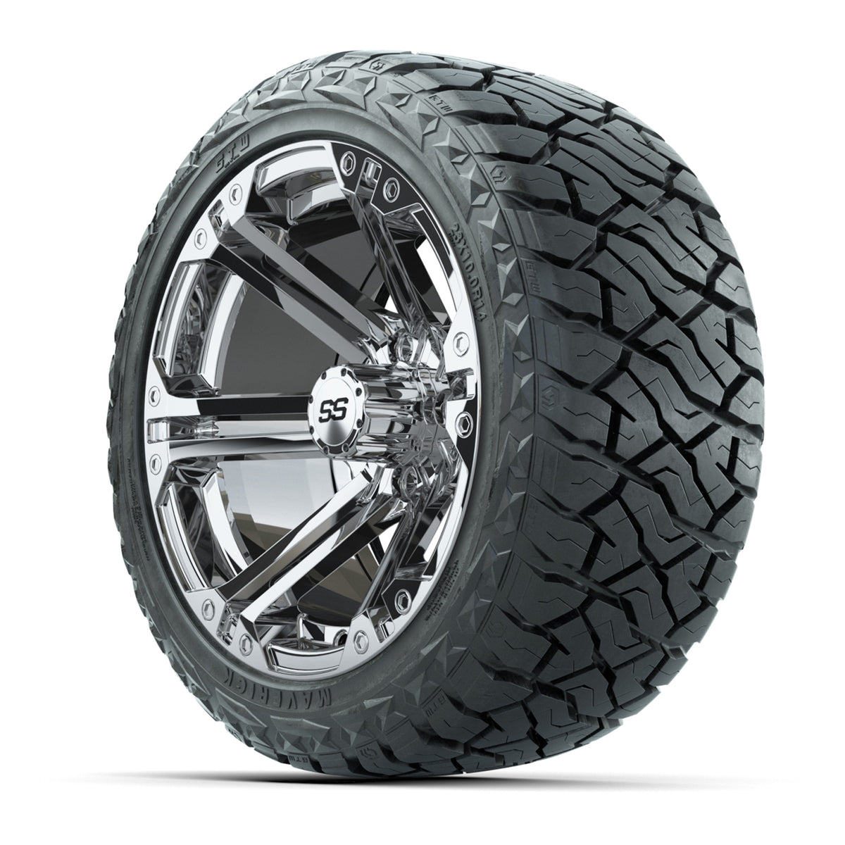 14" GTW Specter Wheels Chrome and Maverick Low Profile & All Terrain Tires Combo Set of 4