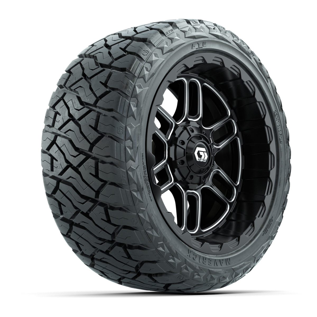 14" GTW Titan Wheels Machined Black and Maverick Low Profile & All Terrain Tires Combo Set of 4