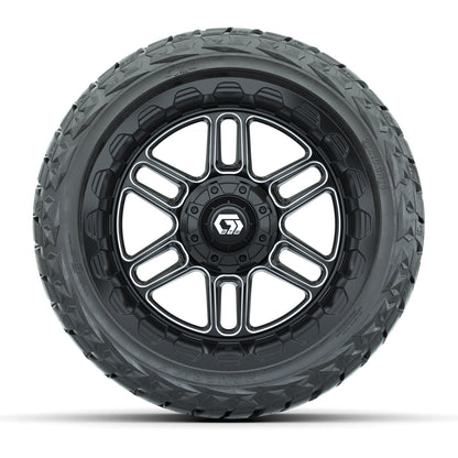 14" GTW Titan Wheels Machined Black and Maverick Low Profile & All Terrain Tires Combo Set of 4