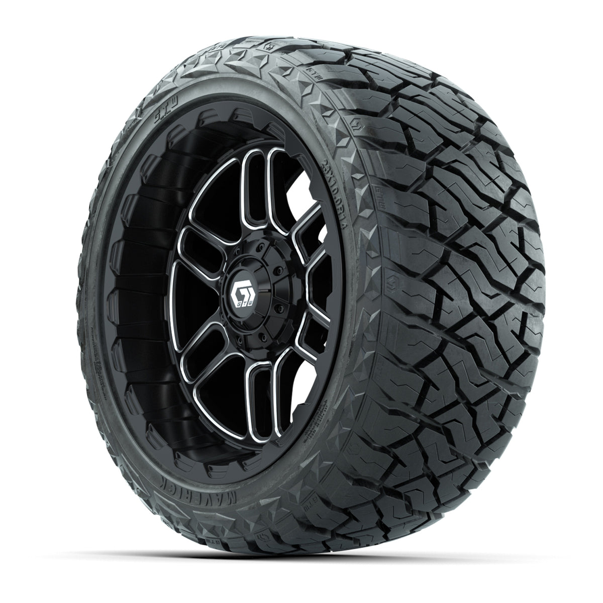 14" GTW Titan Wheels Machined Black and Maverick Low Profile & All Terrain Tires Combo Set of 4