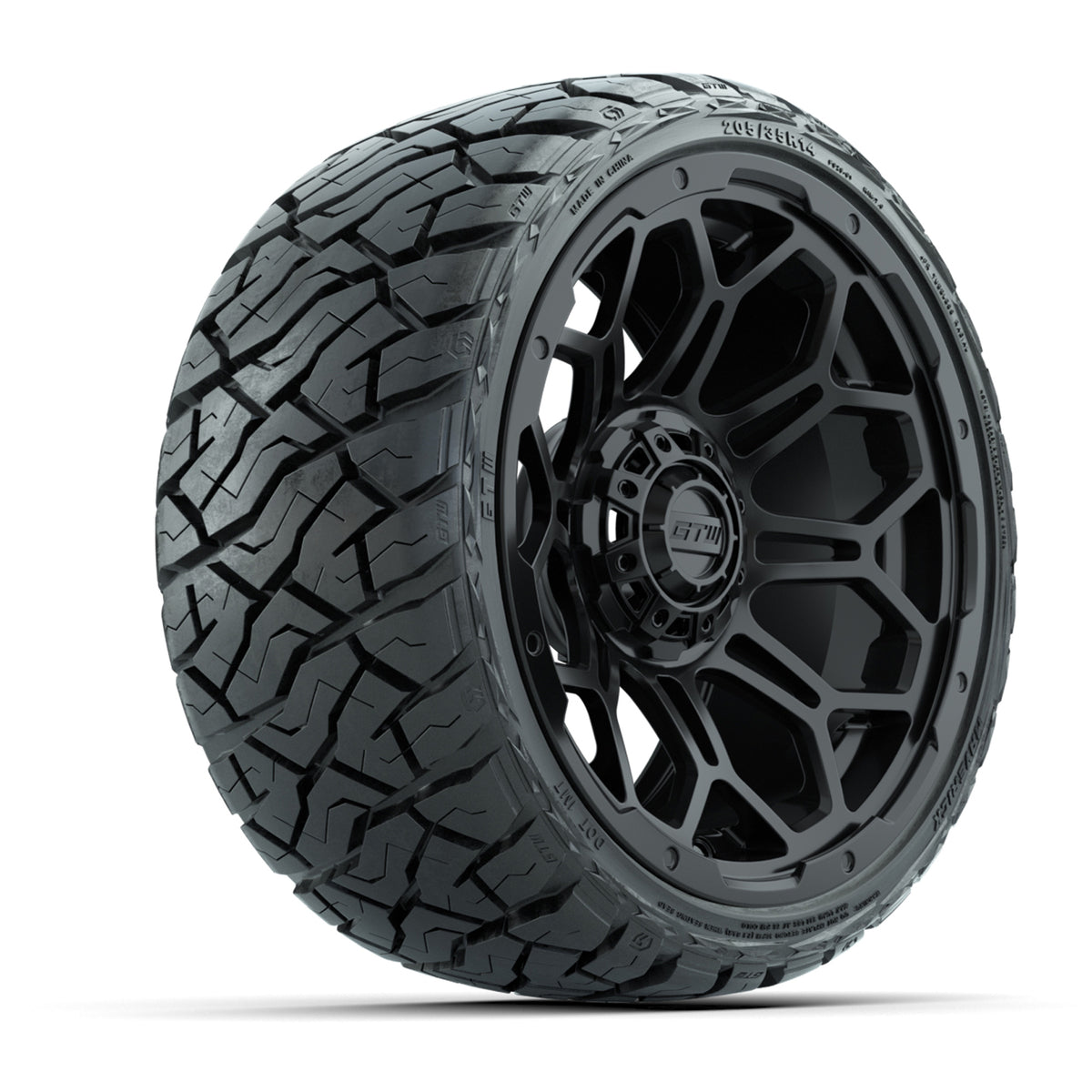 14" GTW Bravo Wheels Matte Black and Maverick 205/35-R14 Low Profile All Terrain Tires Set of 4