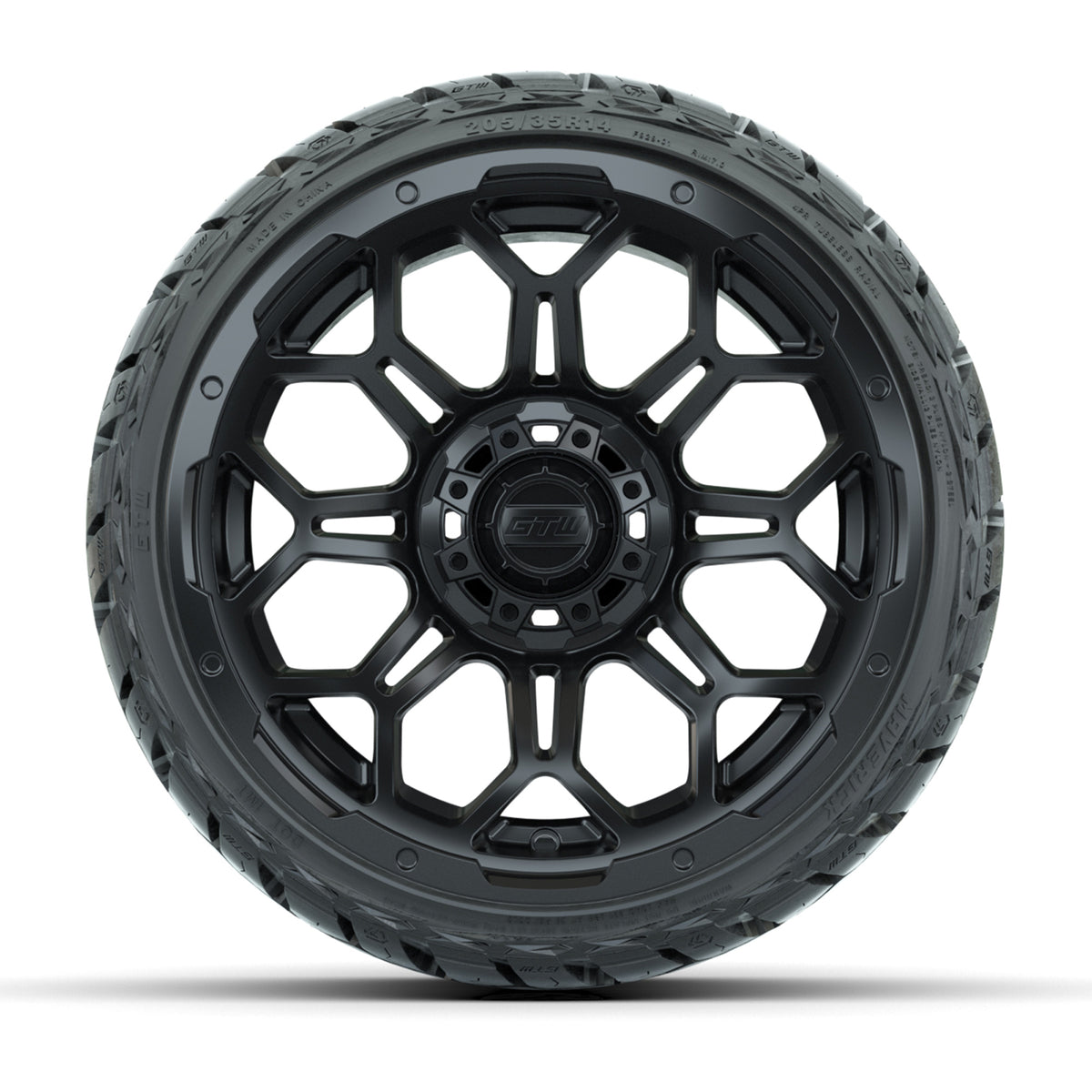 14" GTW Bravo Wheels Matte Black and Maverick 205/35-R14 Low Profile All Terrain Tires Set of 4