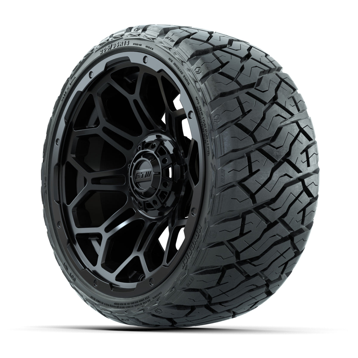 14" GTW Bravo Wheels Matte Black and Maverick 205/35-R14 Low Profile All Terrain Tires Set of 4