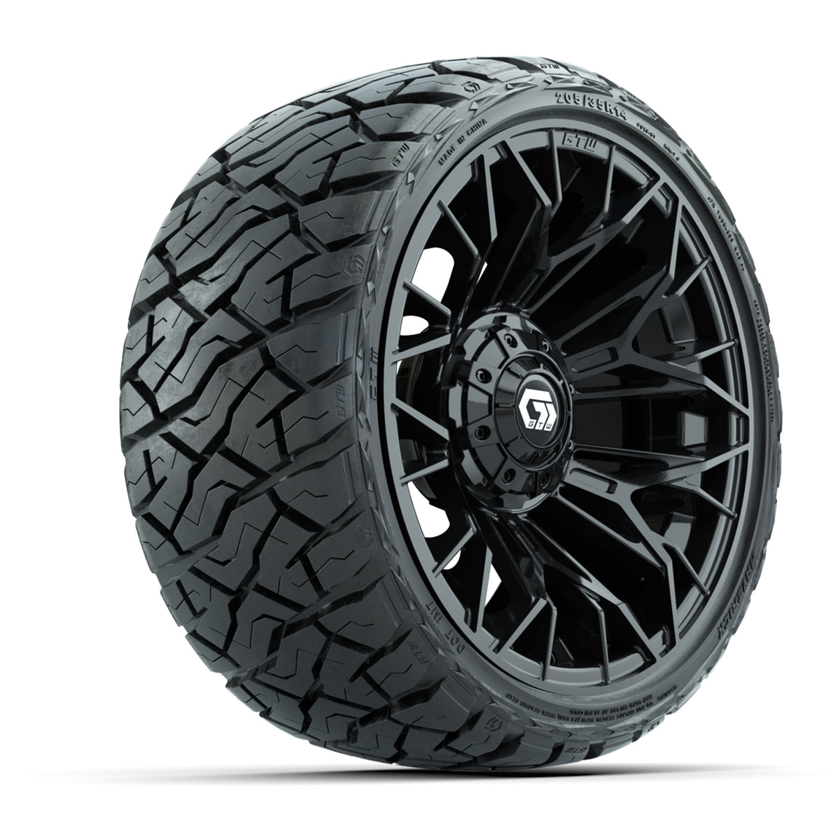 14" GTW Stellar Wheels Black and Maverick 205/35-R14 Low Profile All Terrain Tires Set of 4