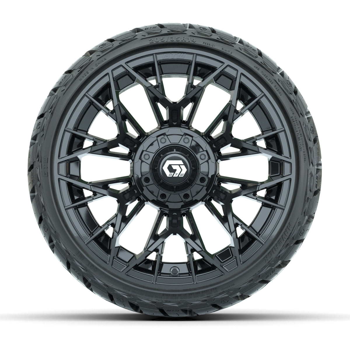 14" GTW Stellar Wheels Black and Maverick 205/35-R14 Low Profile All Terrain Tires Set of 4