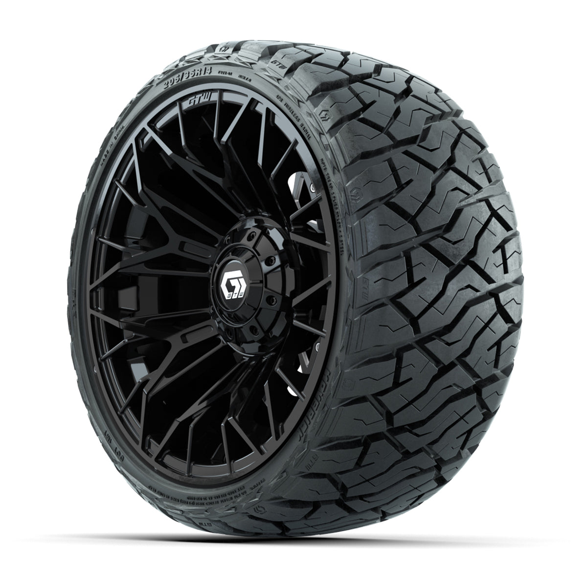 14" GTW Stellar Wheels Black and Maverick 205/35-R14 Low Profile All Terrain Tires Set of 4