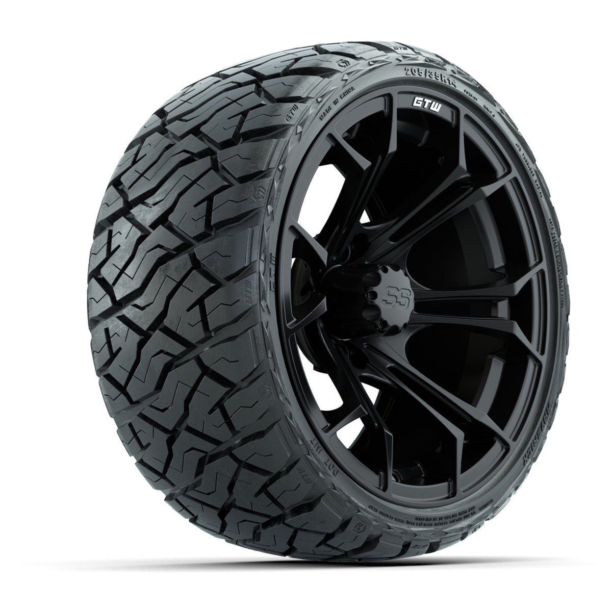 14" GTW Spyder Wheels Matte Black and Maverick Low Profile & All Terrain Tires Combo Set of 4