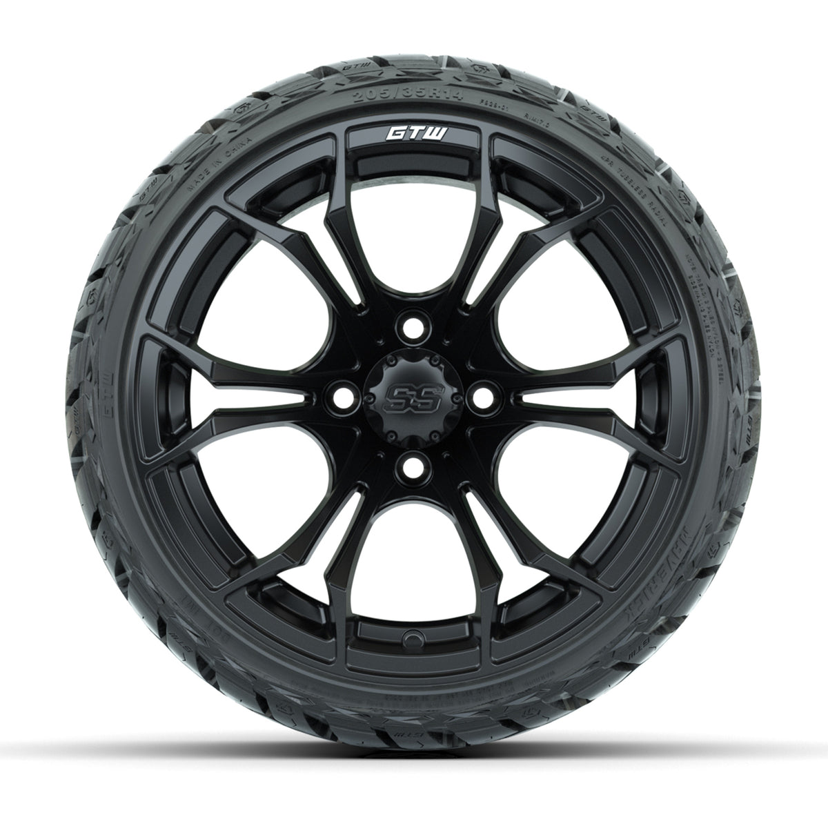14" GTW Spyder Wheels Matte Black and Maverick Low Profile & All Terrain Tires Combo Set of 4