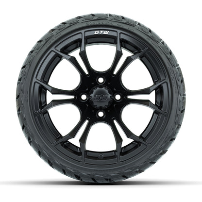 14" GTW Spyder Wheels Matte Black and Maverick Low Profile & All Terrain Tires Combo Set of 4