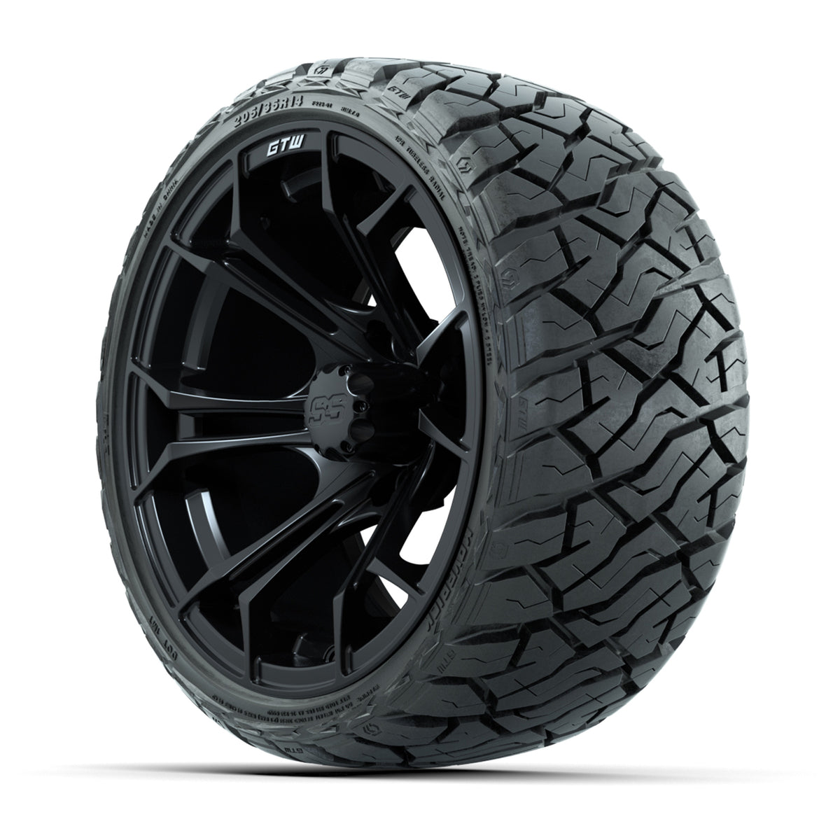 14" GTW Spyder Wheels Matte Black and Maverick Low Profile & All Terrain Tires Combo Set of 4