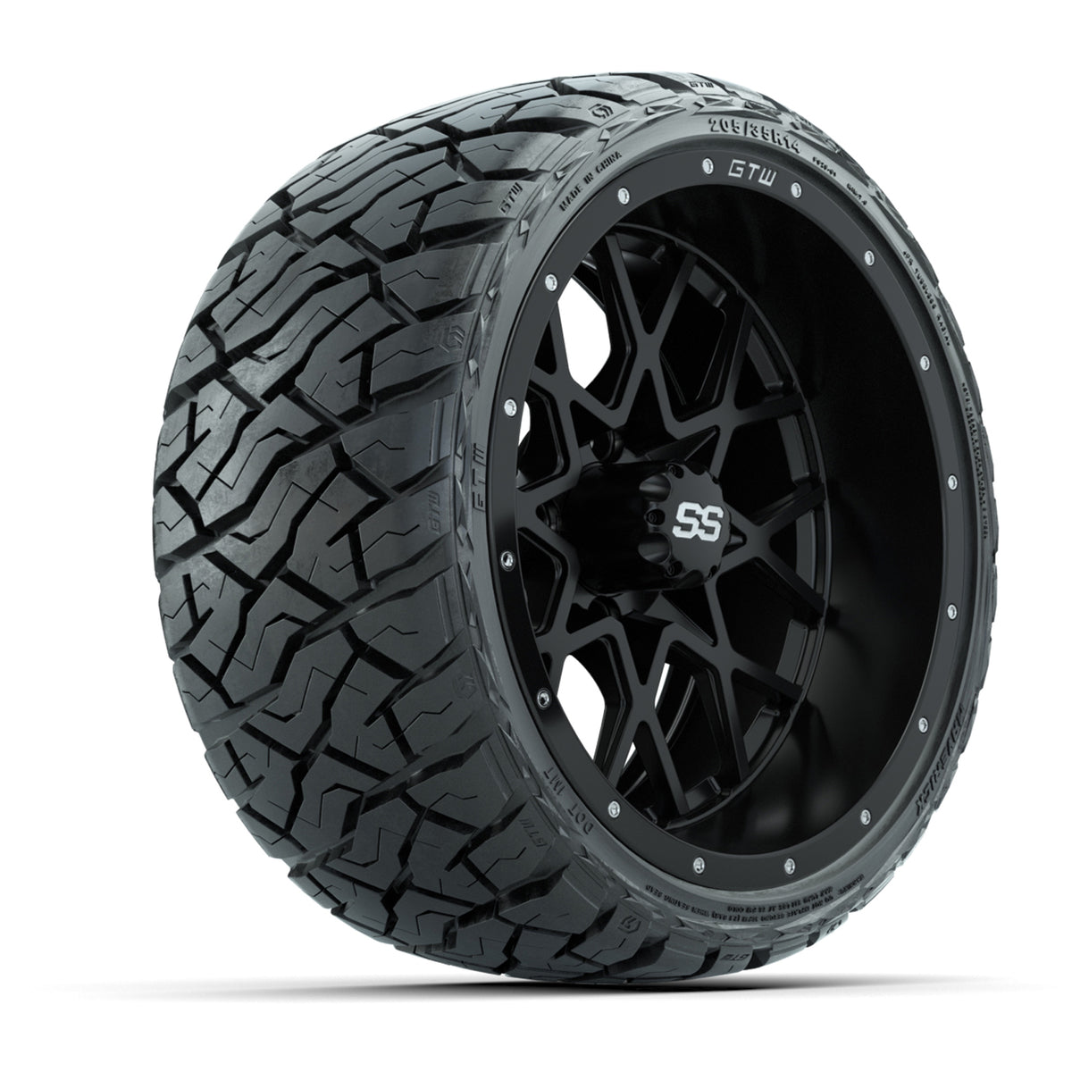 14" GTW Vortex Wheels Matte Black and Maverick Low Profile & All Terrain Tires Combo Set of 4