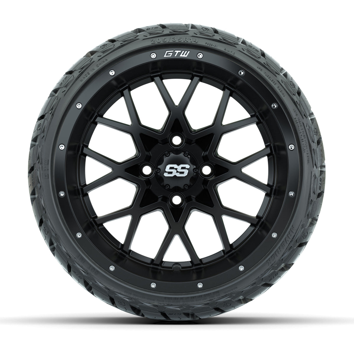 14" GTW Vortex Wheels Matte Black and Maverick Low Profile & All Terrain Tires Combo Set of 4