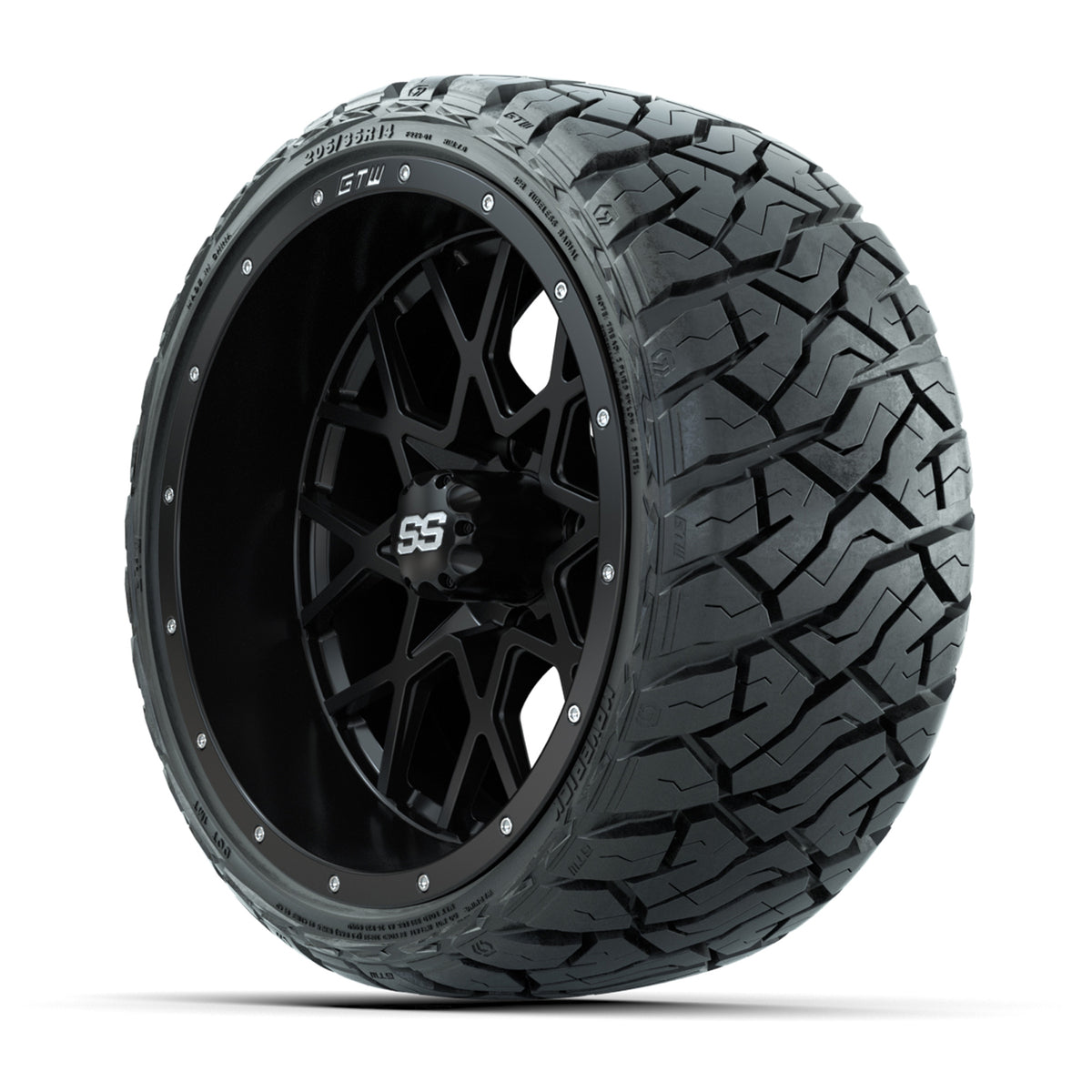 14" GTW Vortex Wheels Matte Black and Maverick Low Profile & All Terrain Tires Combo Set of 4
