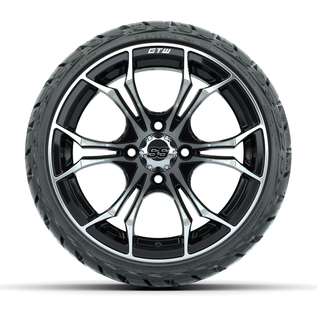 14" GTW Spyder Wheels Machined Black and Maverick Low Profile & All Terrain Tires Combo Set of 4