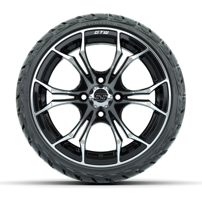 14" GTW Spyder Wheels Machined Black and Maverick Low Profile & All Terrain Tires Combo Set of 4