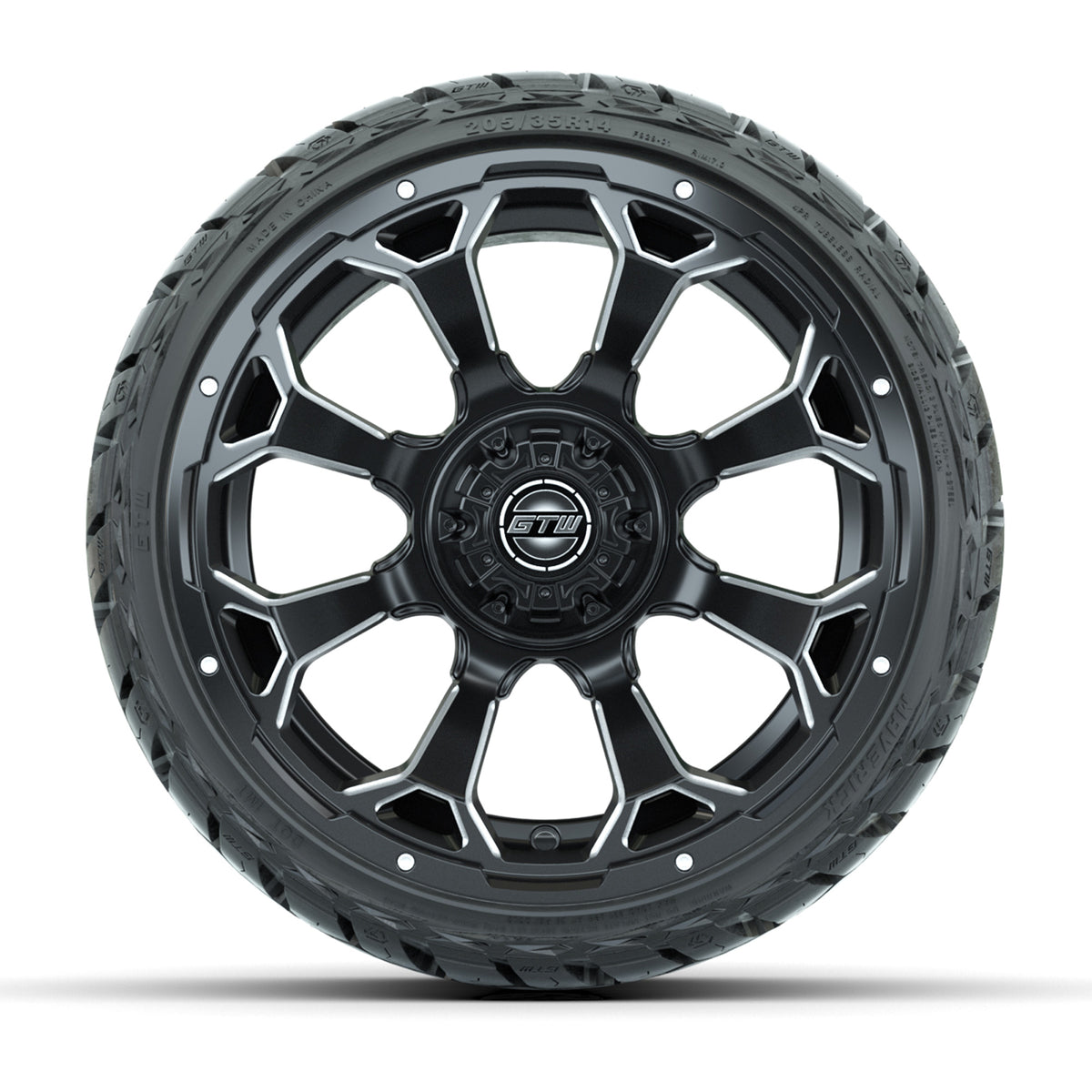 14" GTW Raven Wheels Matte Black and Maverick Low Profile & All Terrain Tires Combo Set of 4