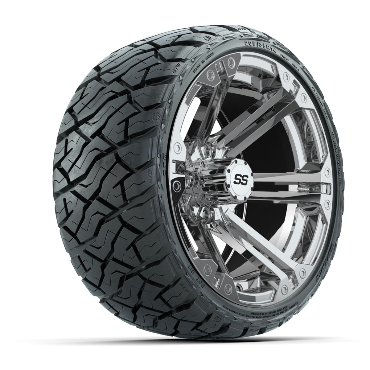 14" GTW Specter Wheels Chrome and Maverick Low Profile & All Terrain Tires Combo Set of 4