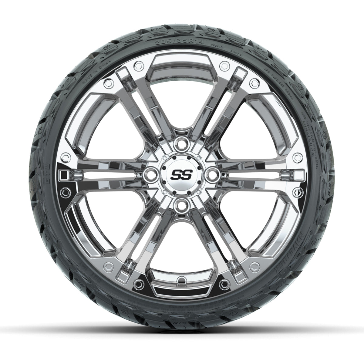 14" GTW Specter Wheels Chrome and Maverick Low Profile & All Terrain Tires Combo Set of 4