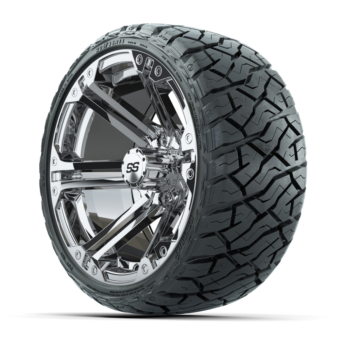 14" GTW Specter Wheels Chrome and Maverick Low Profile & All Terrain Tires Combo Set of 4