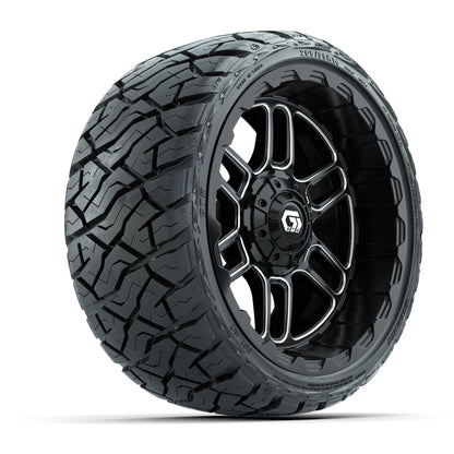14" GTW Titan Wheels Machined Black and Maverick Low Profile & All Terrain Tires Combo Set of 4