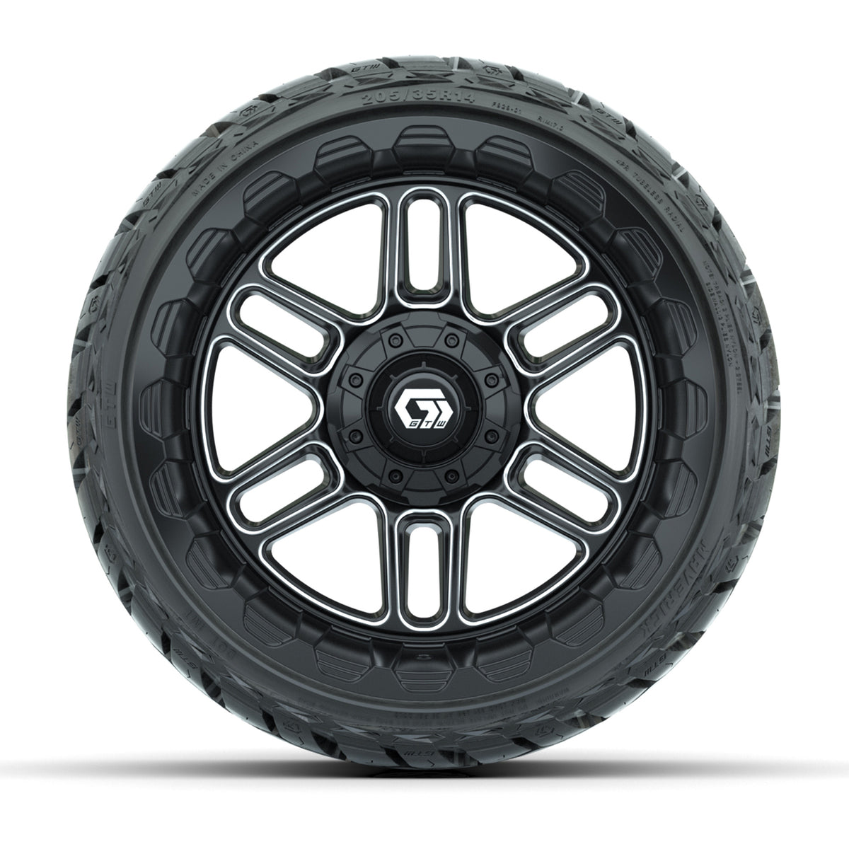 14" GTW Titan Wheels Machined Black and Maverick Low Profile & All Terrain Tires Combo Set of 4
