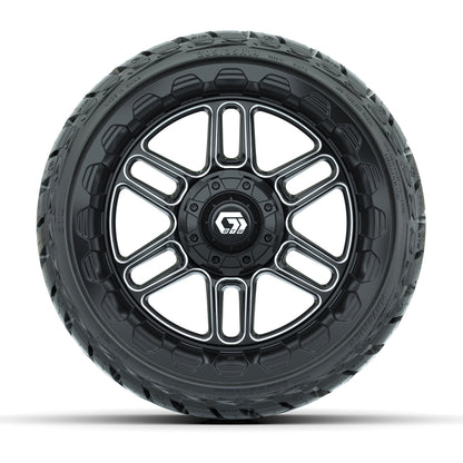 14" GTW Titan Wheels Machined Black and Maverick Low Profile & All Terrain Tires Combo Set of 4