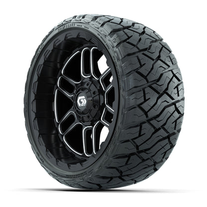 14" GTW Titan Wheels Machined Black and Maverick Low Profile & All Terrain Tires Combo Set of 4