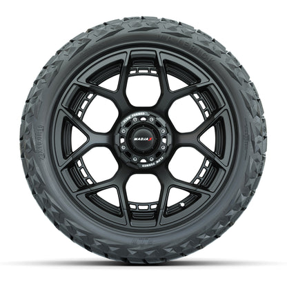 15" GTW MadJax Wheels Flow Form Evolution Matte Black and Maverick 23x10.00-R15 All Terrain Tires Combo Set of 4