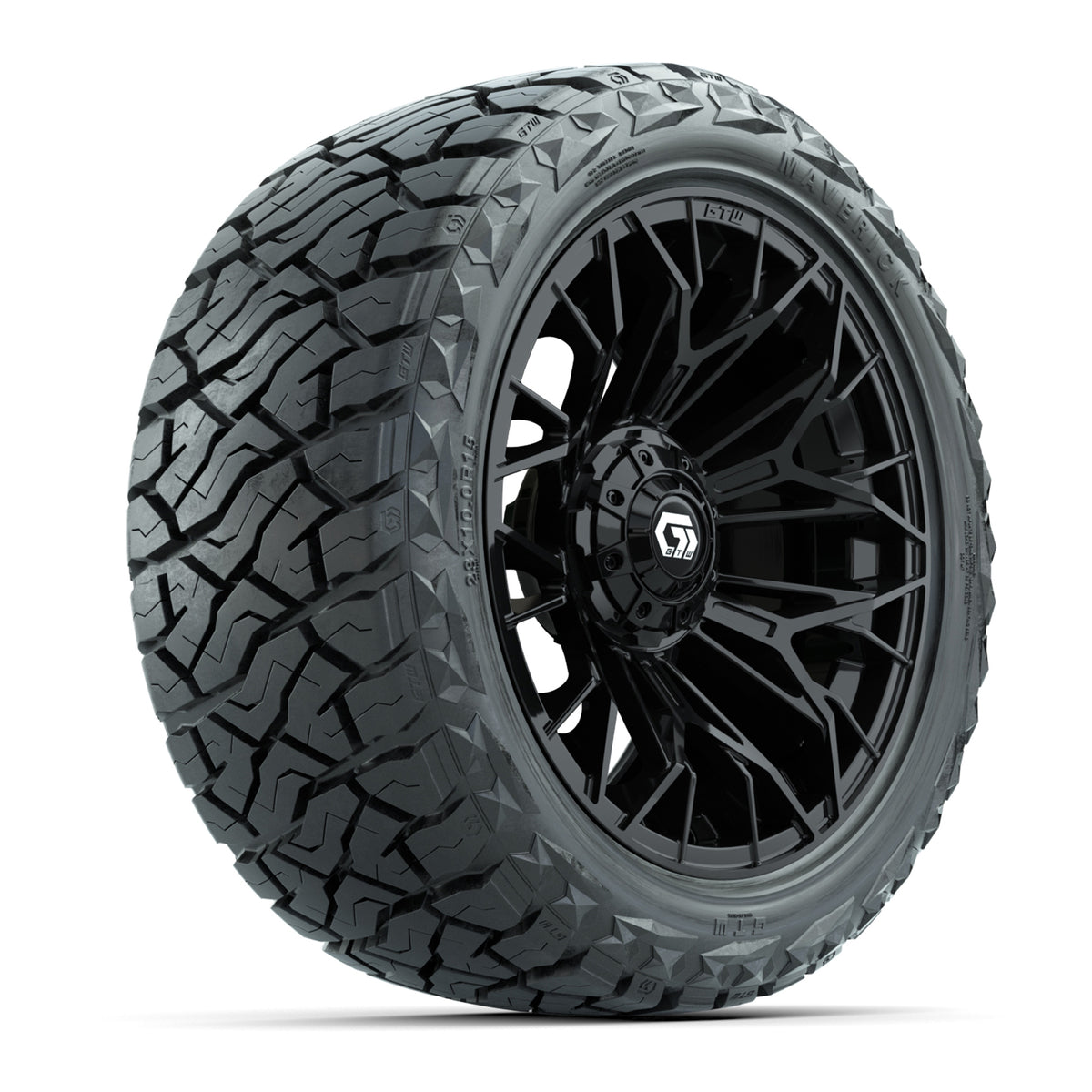 15" GTW Stellar Wheels Matte Black and Maverick 23x10.00-R15 All Terrain Tires Combo Set of 4