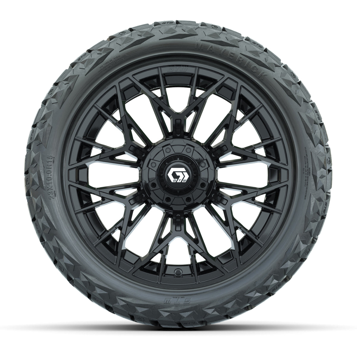 15" GTW Stellar Wheels Matte Black and Maverick 23x10.00-R15 All Terrain Tires Combo Set of 4
