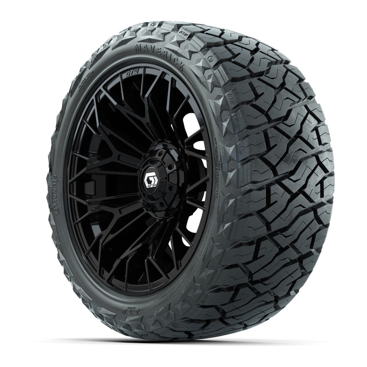 15" GTW Stellar Wheels Matte Black and Maverick 23x10.00-R15 All Terrain Tires Combo Set of 4