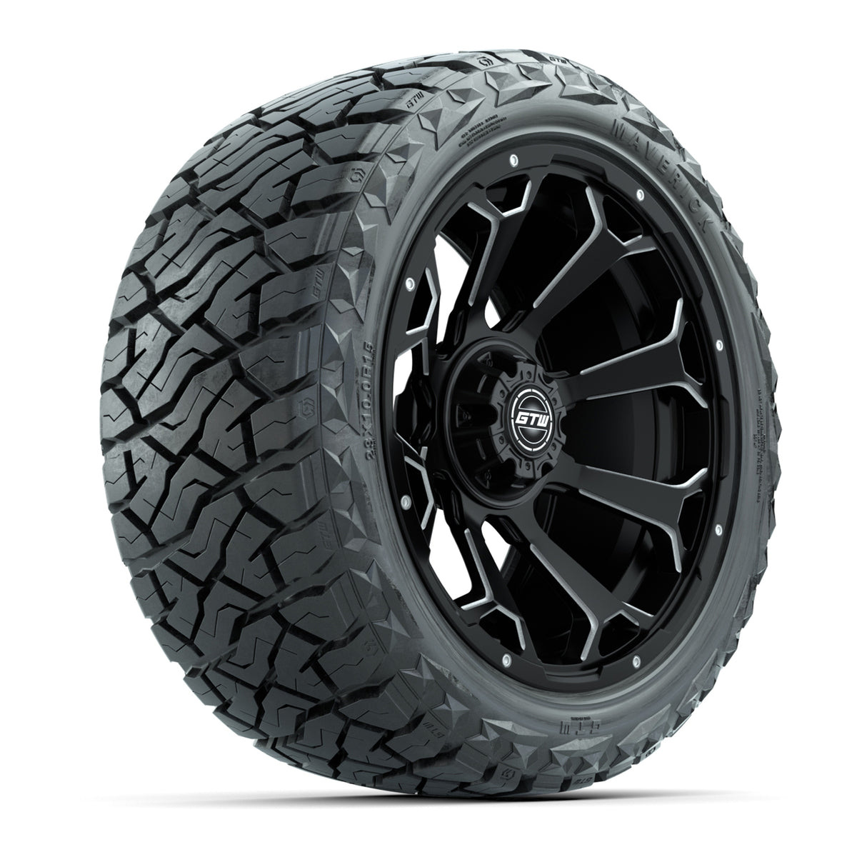 15" GTW Raven Wheels Matte Black and Maverick 23x10.00-R15 All Terrain Tires Combo Set of 4
