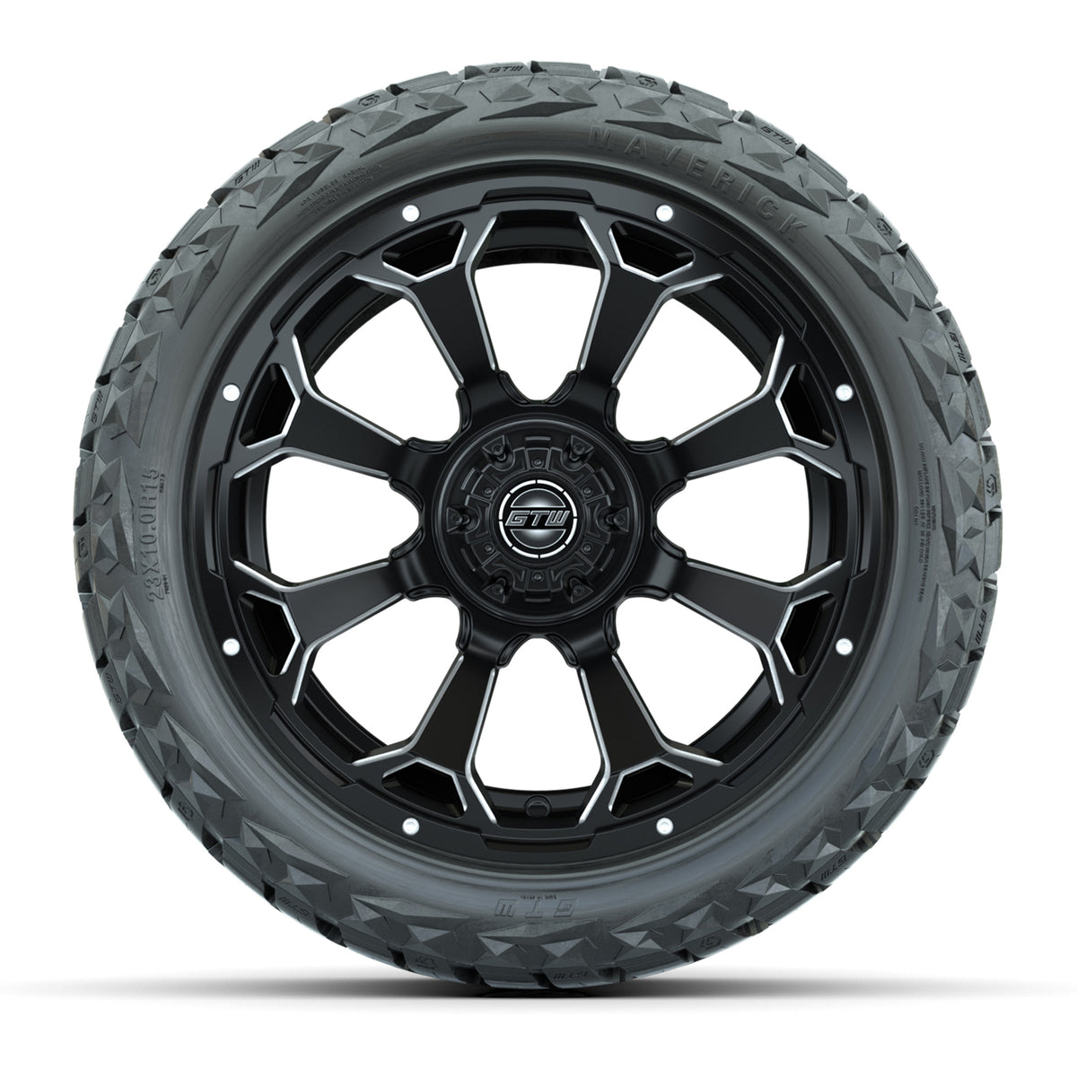 15" GTW Raven Wheels Matte Black and Maverick 23x10.00-R15 All Terrain Tires Combo Set of 4
