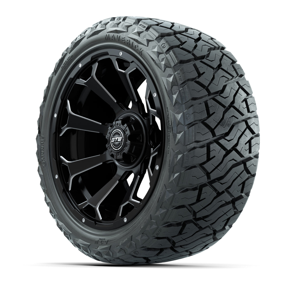 15" GTW Raven Wheels Matte Black and Maverick 23x10.00-R15 All Terrain Tires Combo Set of 4