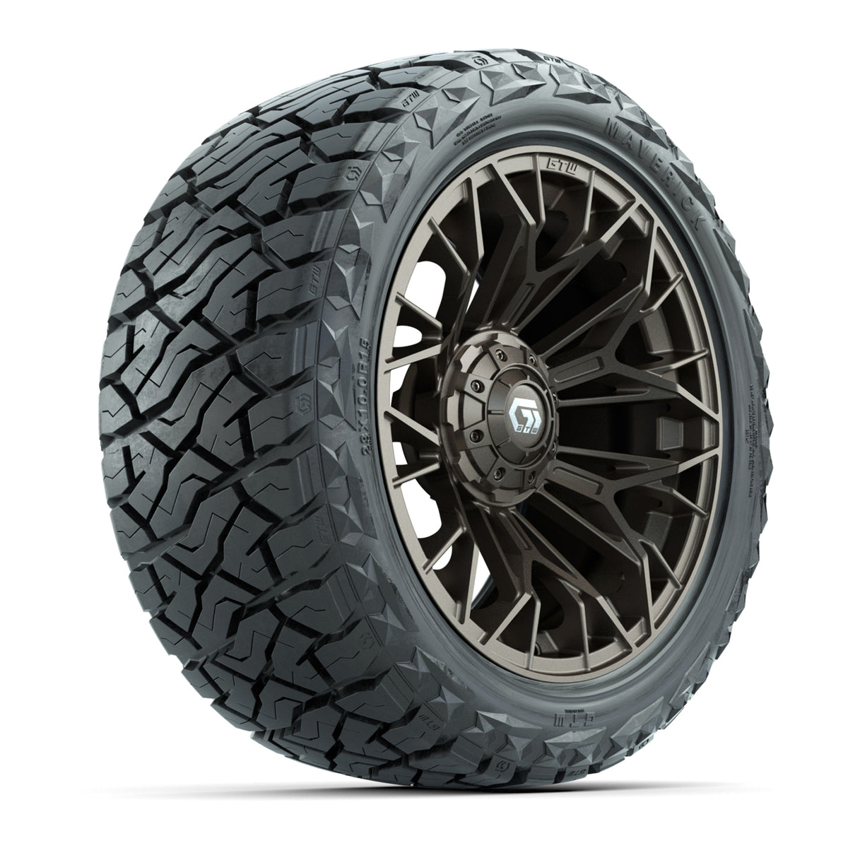 15" GTW Stellar Wheels Matte Bronze and Maverick 23x10.00-R15 All Terrain Tires Combo Set of 4
