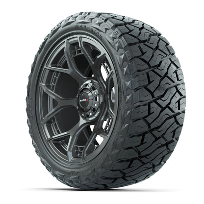 15" GTW MadJax Wheels Flow Form Evolution Gunmetal and Maverick 23x10.00-R15 All Terrain Tires Combo Set of 4