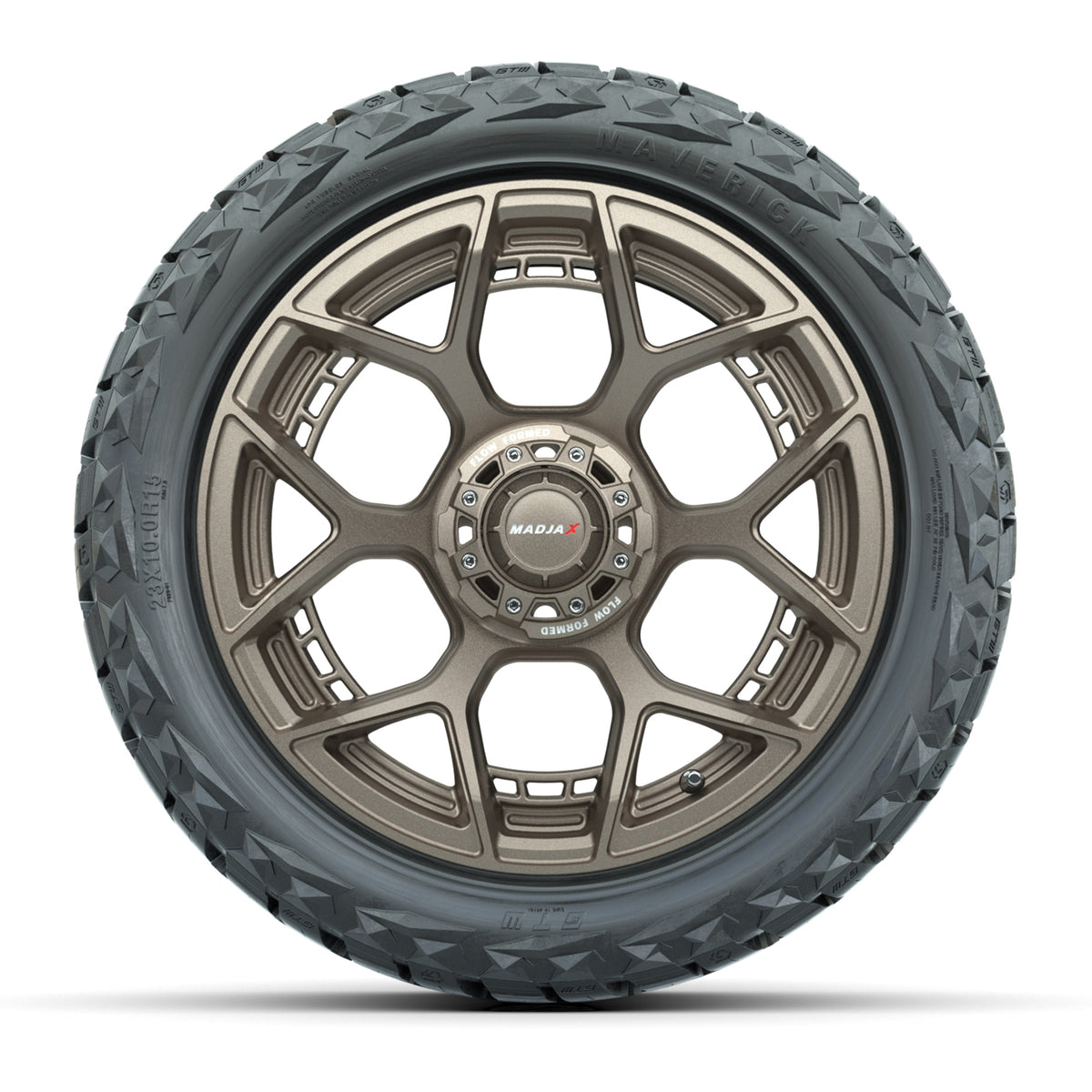 15" GTW MadJax Wheels Flow Form Evolution Matte Bronze and Maverick 23x10.00-R15 All Terrain Tires Combo Set of 4