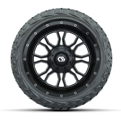 14" GTW Volt Wheels Black/Machined and Maverick 23x10-R14 All Terrain Tires Set of 4