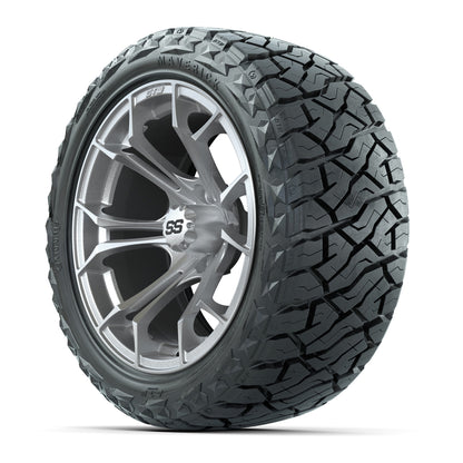 15" GTW Spyder Wheels Machined Silver and Maverick 23x10.00-R15 All Terrain Tires Combo Set of 4