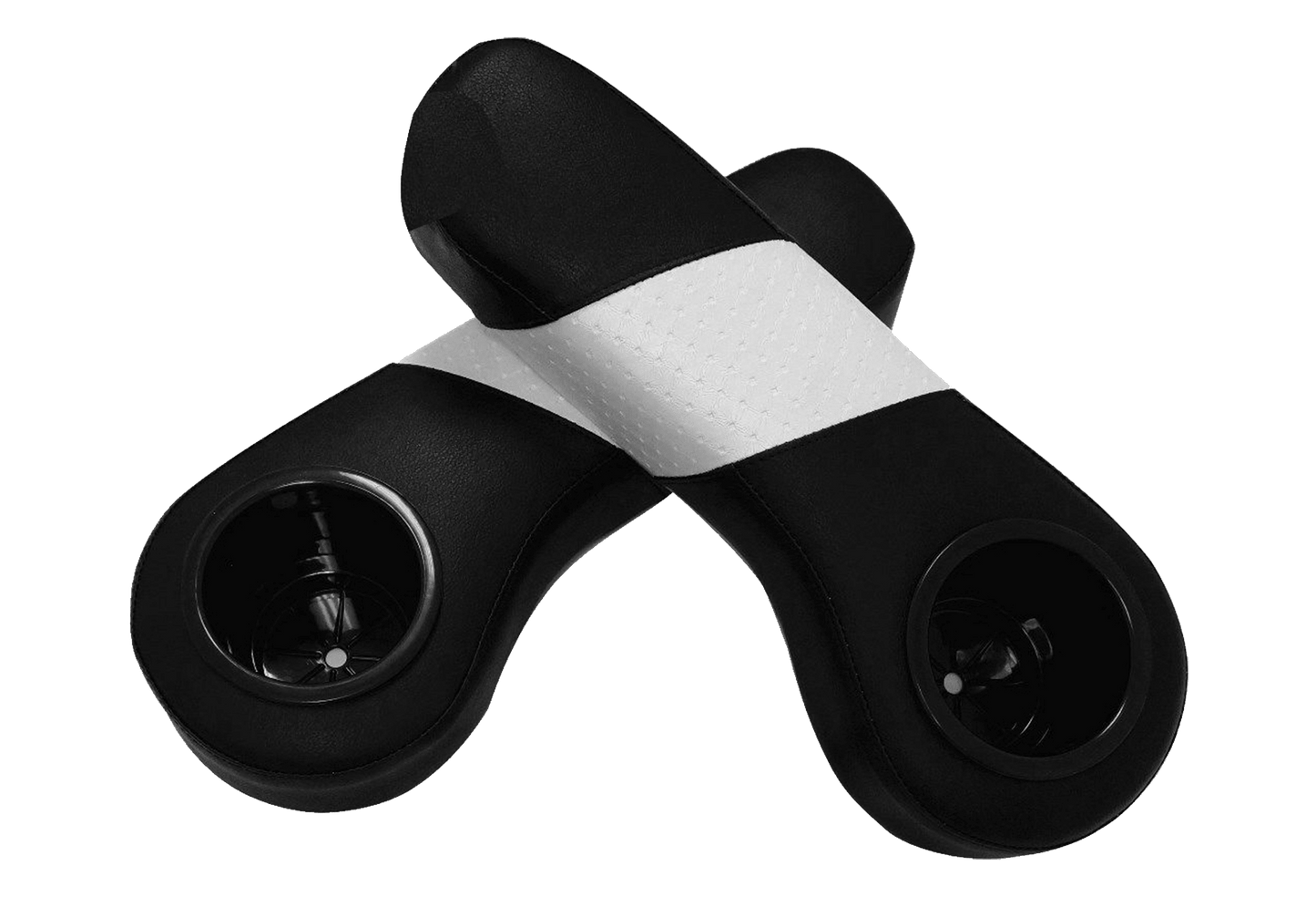 SGC Golf Cart Rear Seat Armrest Cushions w/ Cup Holders (Two-Tone - Black/White-One Stripe)