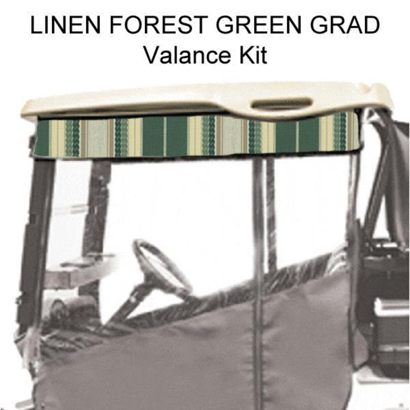 Red Dot Chameleon Valance With Linen/First Green Grad Stripe Sunbrella Fabric For Yamaha Drive2 (Years 2017-Up)