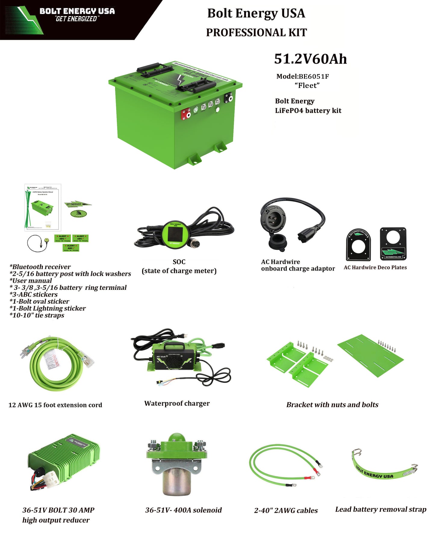 Bolt Energy 60AH 48 Volt FLEET Golf Cart Lithium Battery - Professional or Standard Kit