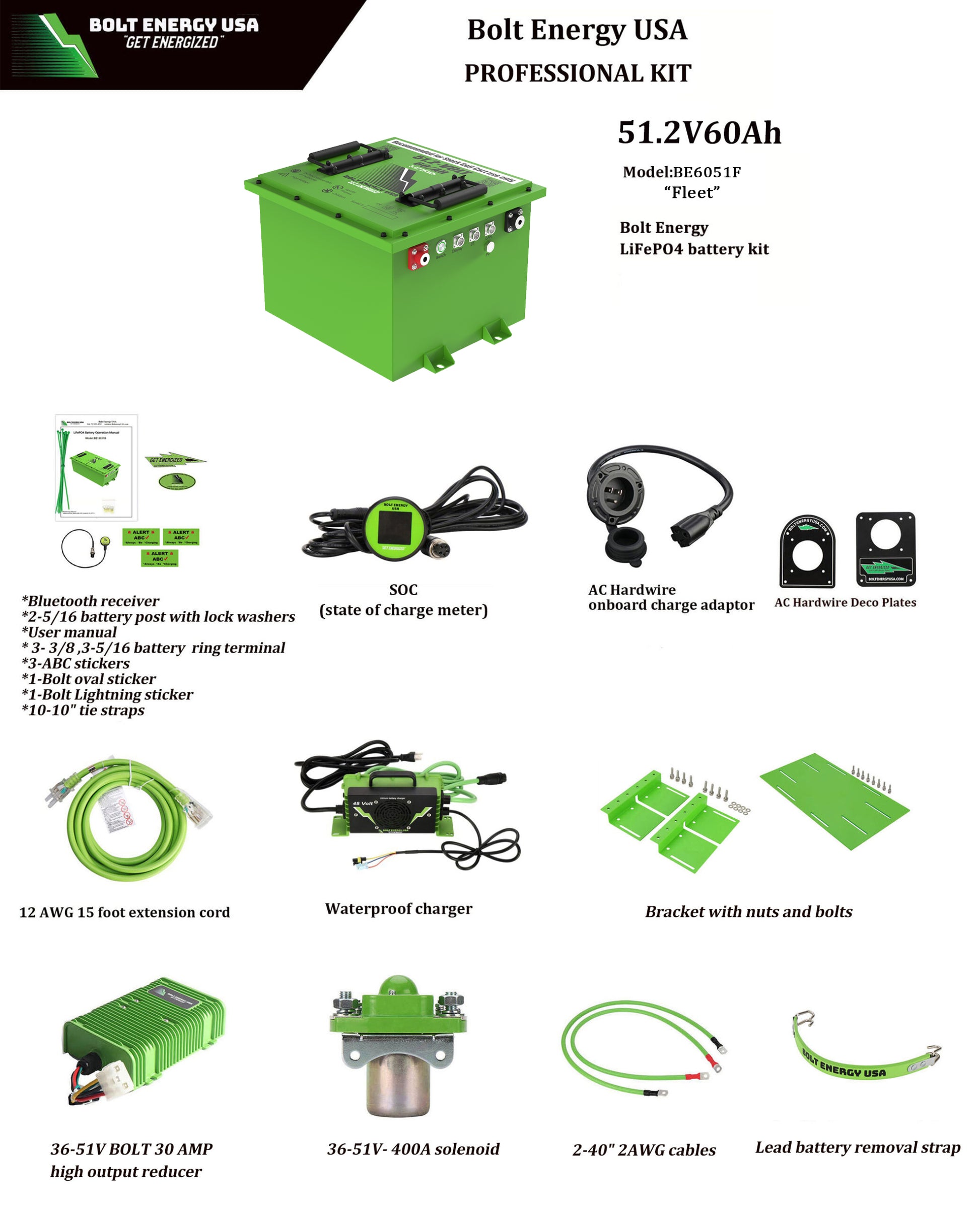 Bolt Energy 60AH 48 Volt FLEET Golf Cart Lithium Battery - Professional or Standard Kit