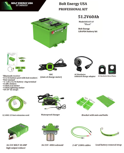 Bolt Energy 60AH 48 Volt FLEET Golf Cart Lithium Battery - Professional or Standard Kit