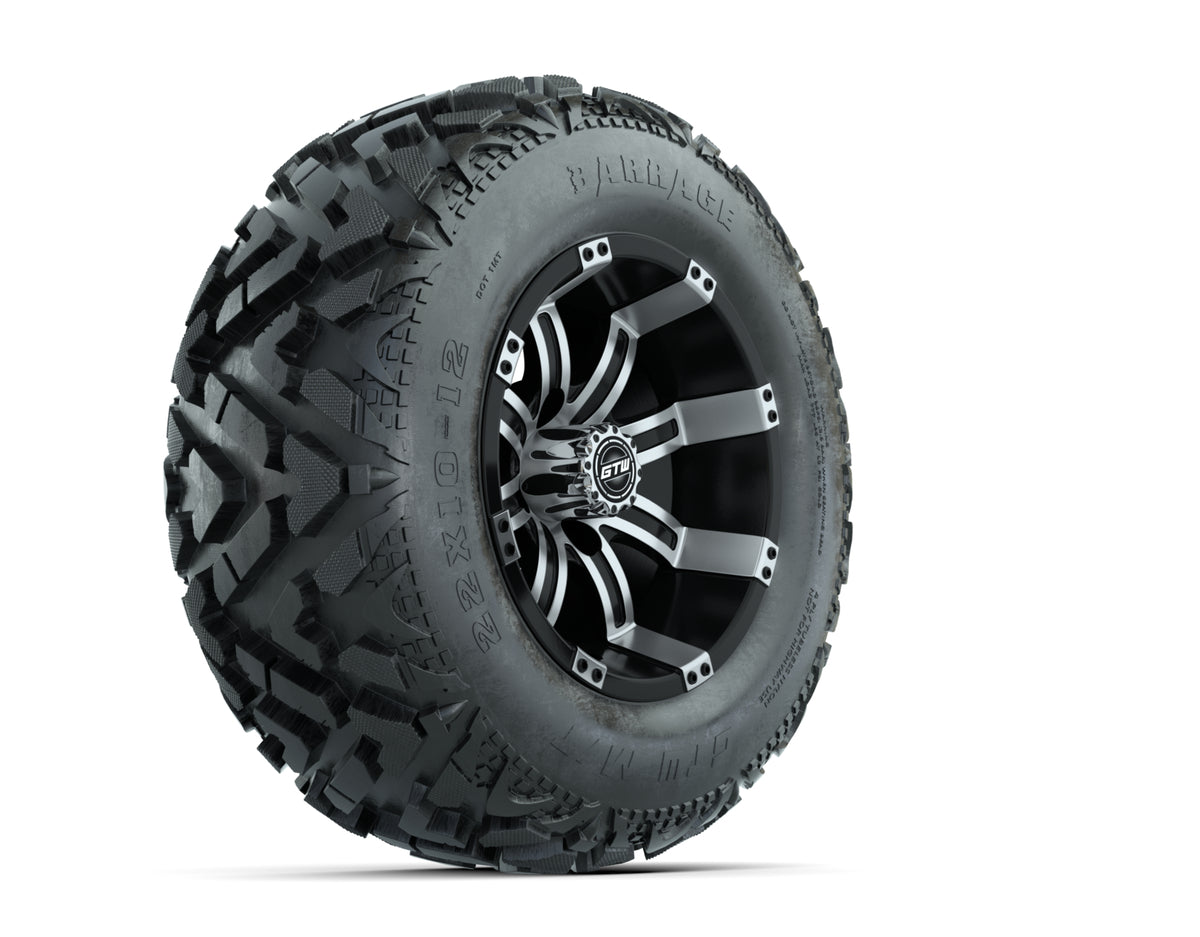 12” GTW Tempest Black and Machined Wheels with 23” Barrage Mud Tires – Set of 4