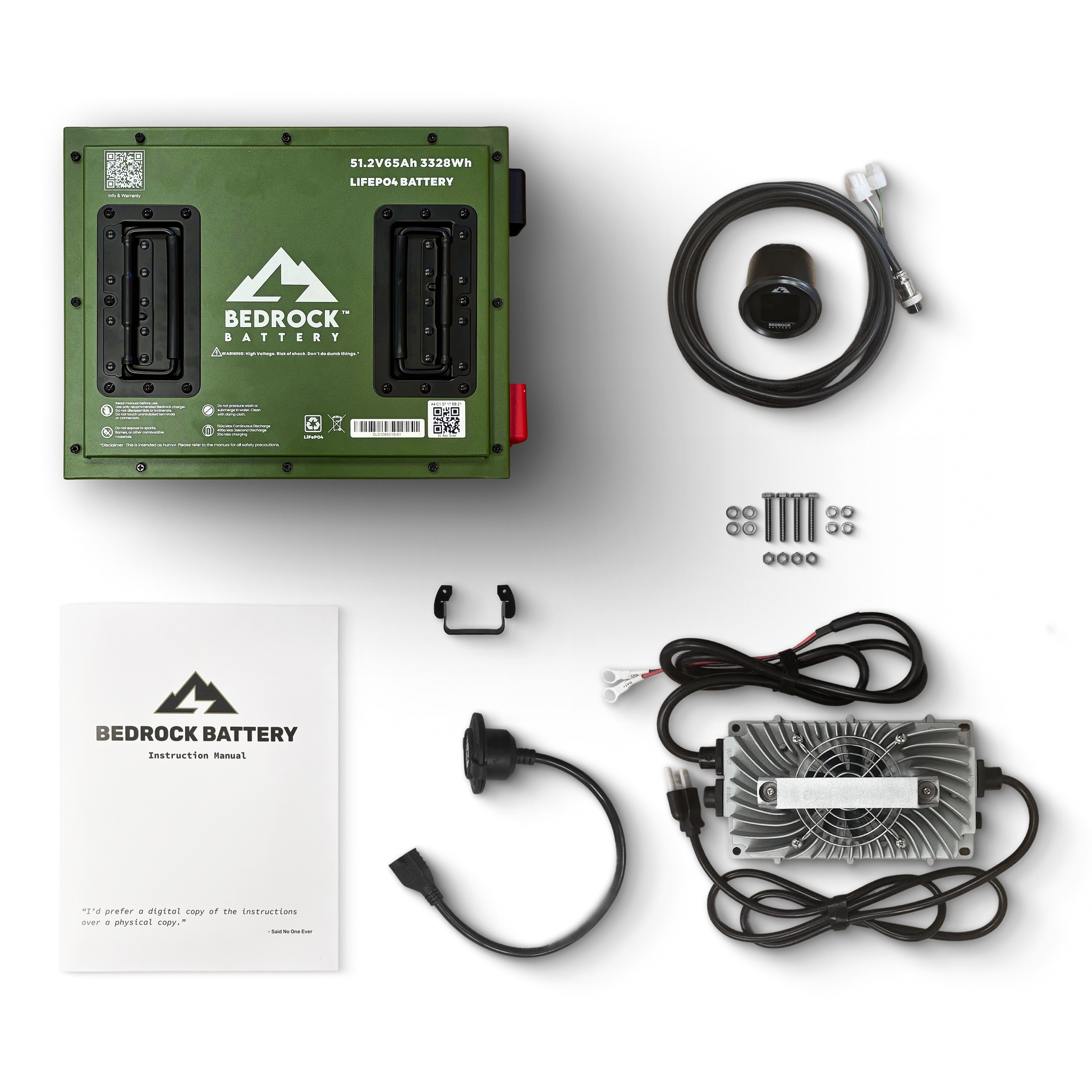 Bedrock Battery 48V 65Ah Slim Lithium Conversion Kit Inclusion with Round Charge Meter for Precedent 04-08